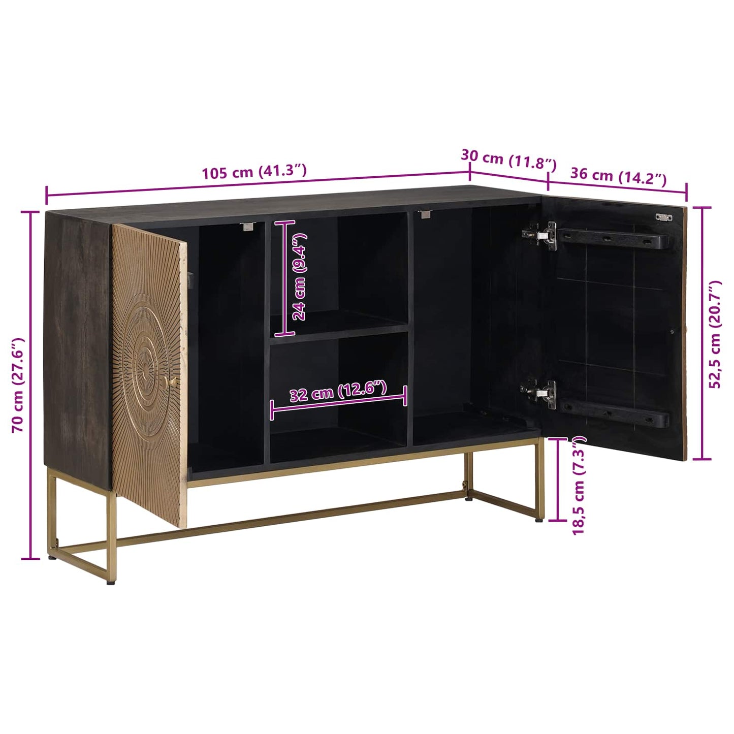 Sideboard Messing 105 x 30 x 70 cm