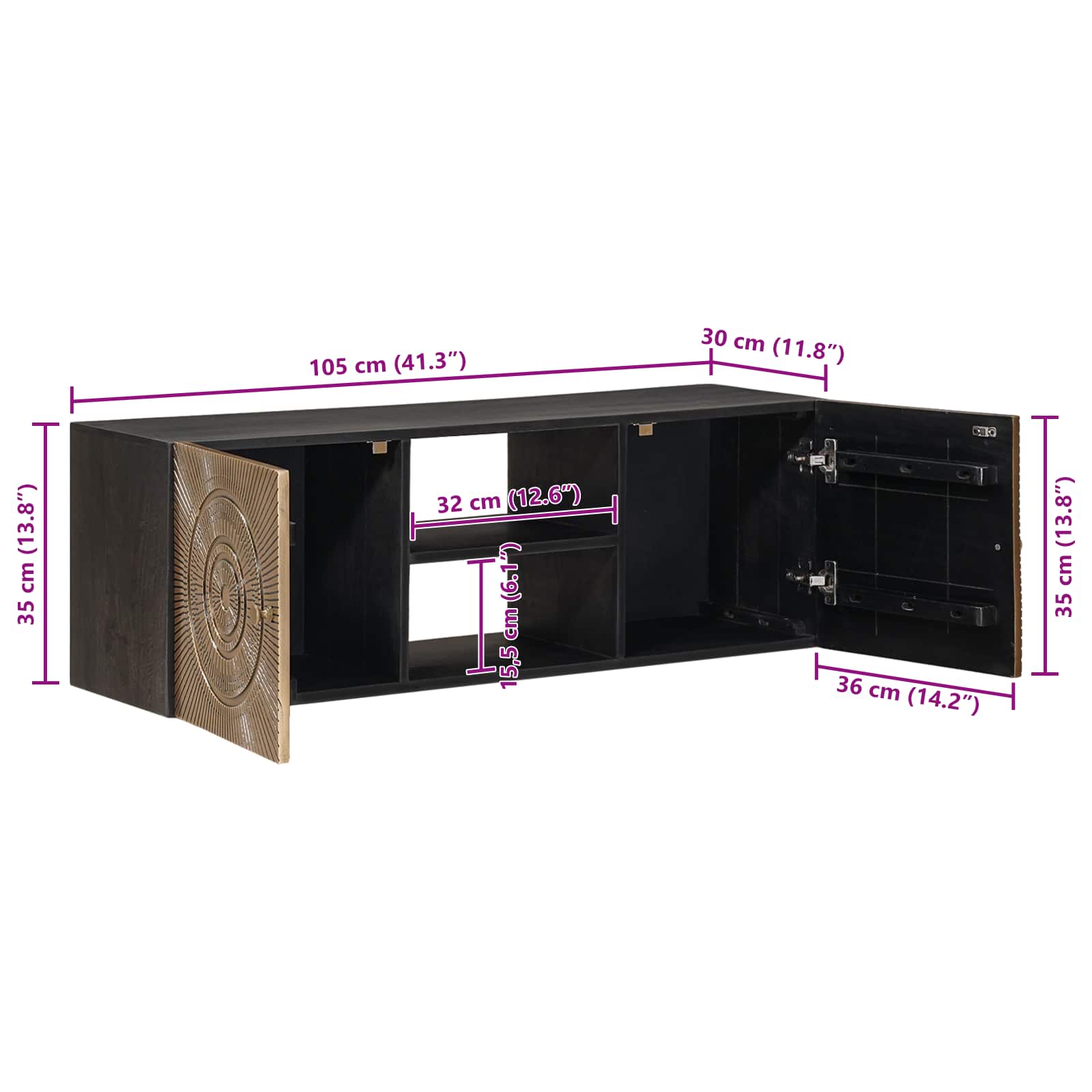 TV-Schränk mit Regal mit Speicher Messing 105 x 30 x 35 cm