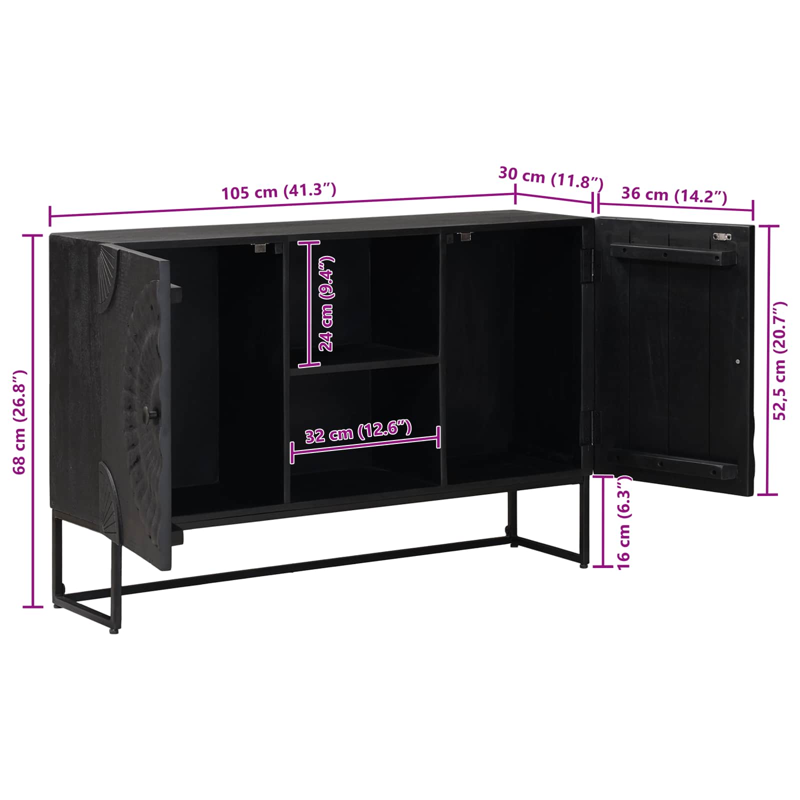 Sideboard Schwarz 105 x 30 x 68 cm