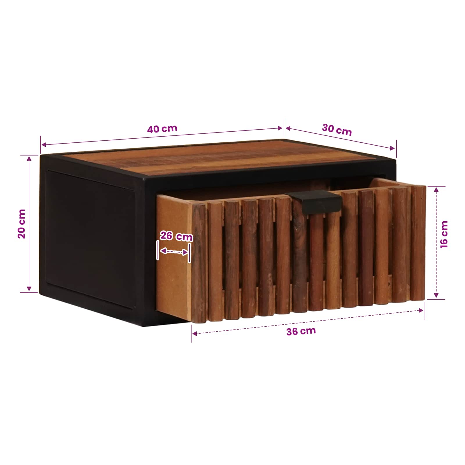 Handgefertigter Nachttisch Natur 40 x 30 x 20 cm