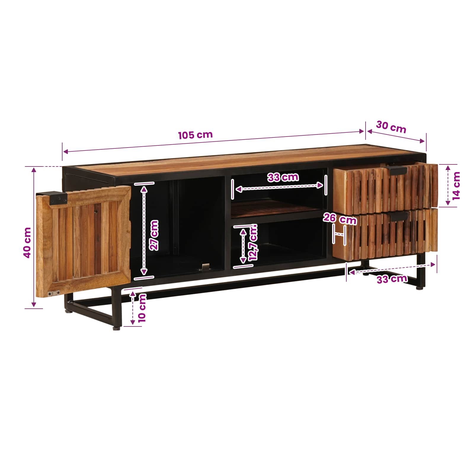 TV-Schränk mit Schubladen mit Speicher mit Tür 105 x 30 x 40 cm