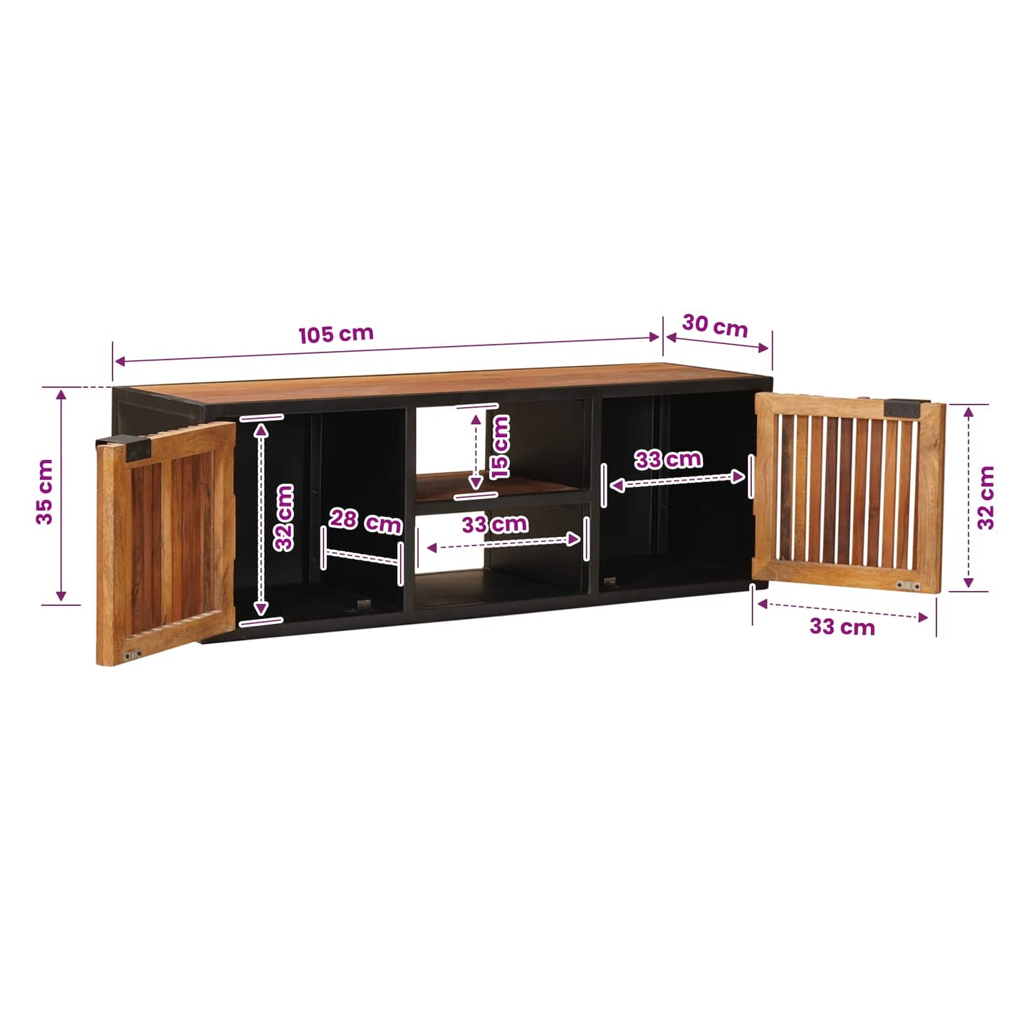 Handgemachter TV-Schrank 105 x 30 x 35 cm Massivholz Mango