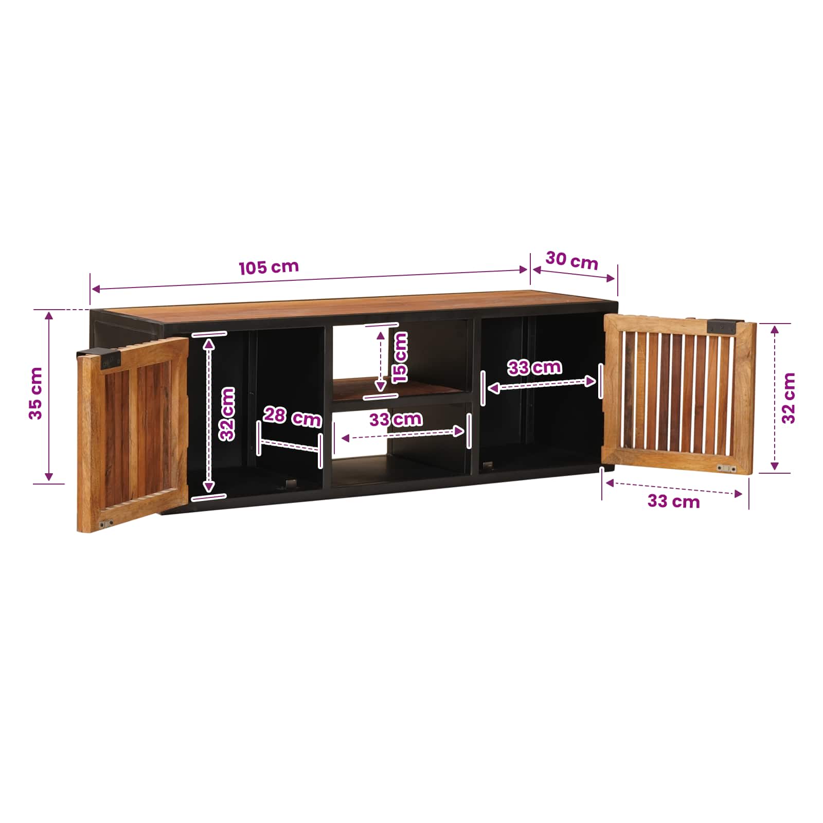 Handgemachter TV-Schrank 105 x 30 x 35 cm Massivholz Mango