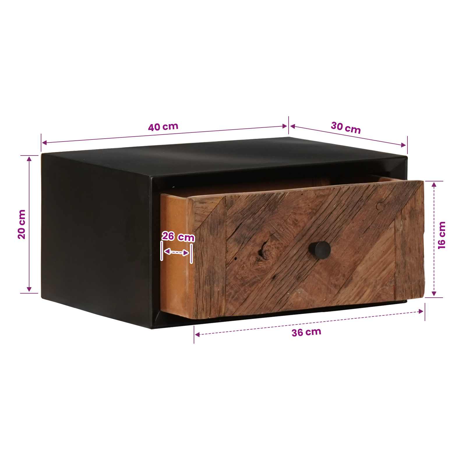 Handgefertigter Nachttisch Natur 40 x 30 x 20 cm