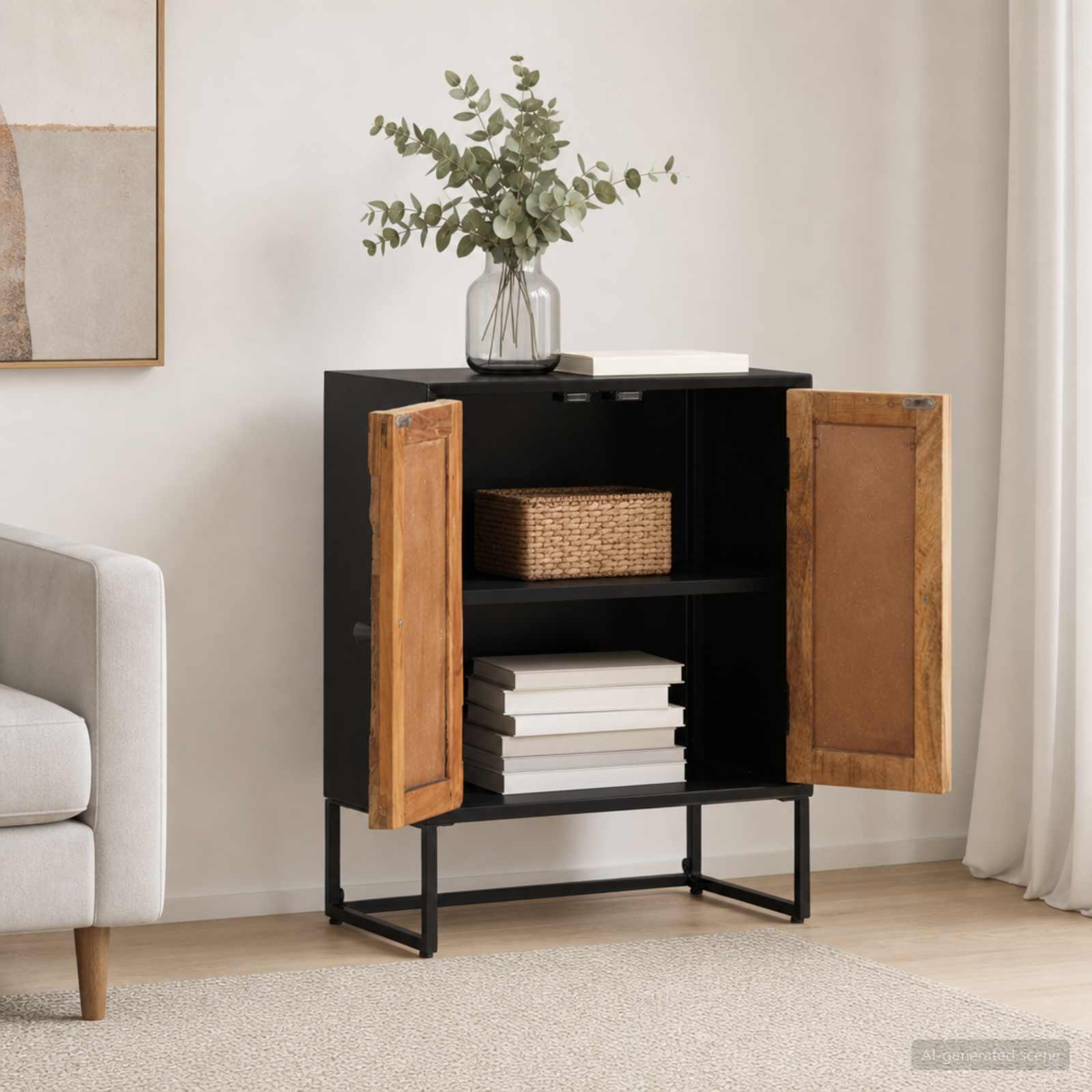 Sideboard 53 x 30 x 70 cm Massiv Holz und engineered Wood