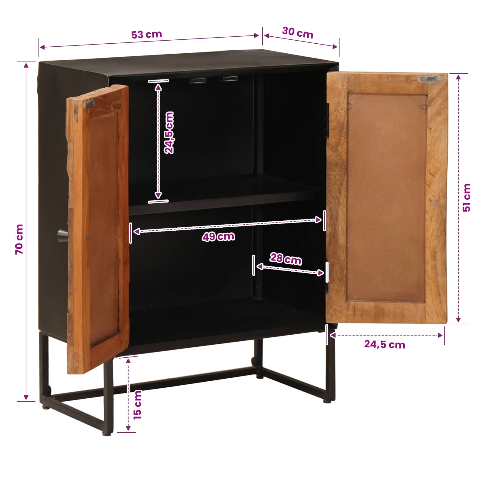 Sideboard 53 x 30 x 70 cm Massiv Holz und engineered Wood
