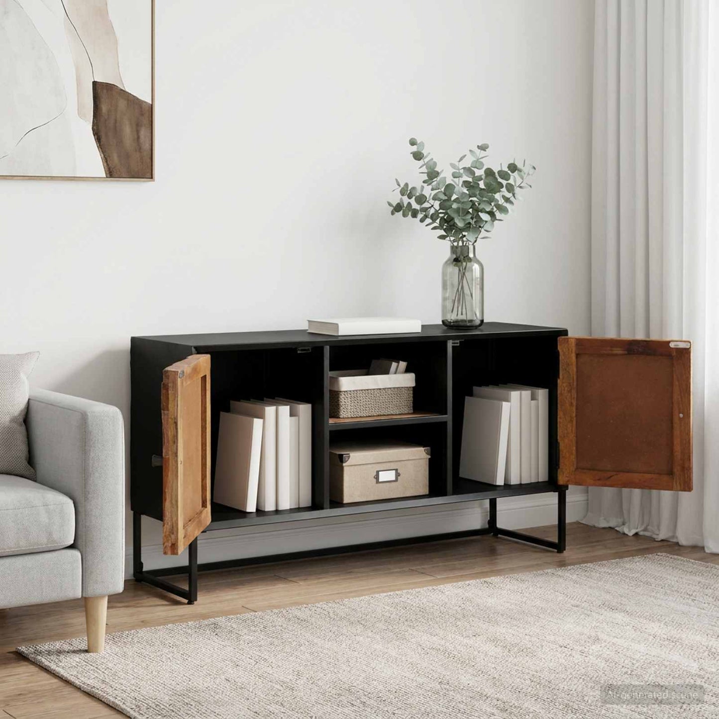 Sideboard 105 x 30 x 55 cm Massiv Holz und engineered Wood