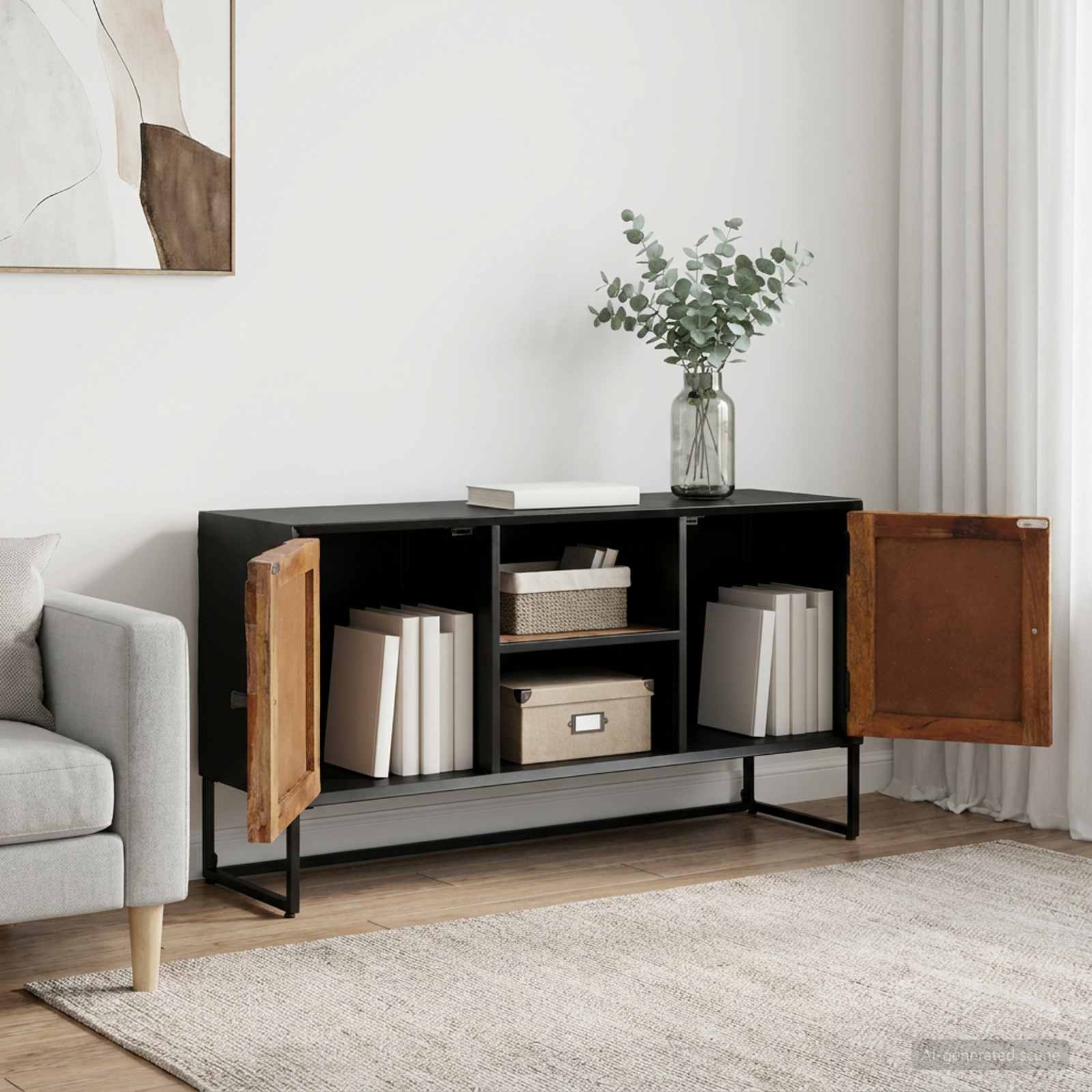 Sideboard 105 x 30 x 55 cm Massiv Holz und engineered Wood