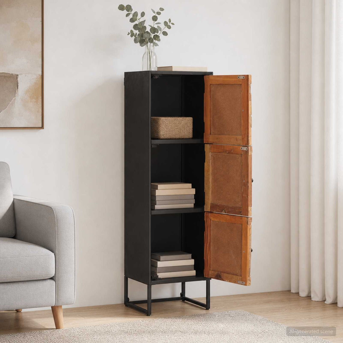 Highboard 35 x 30 x 120 cm Massiv Holz und engineered Wood
