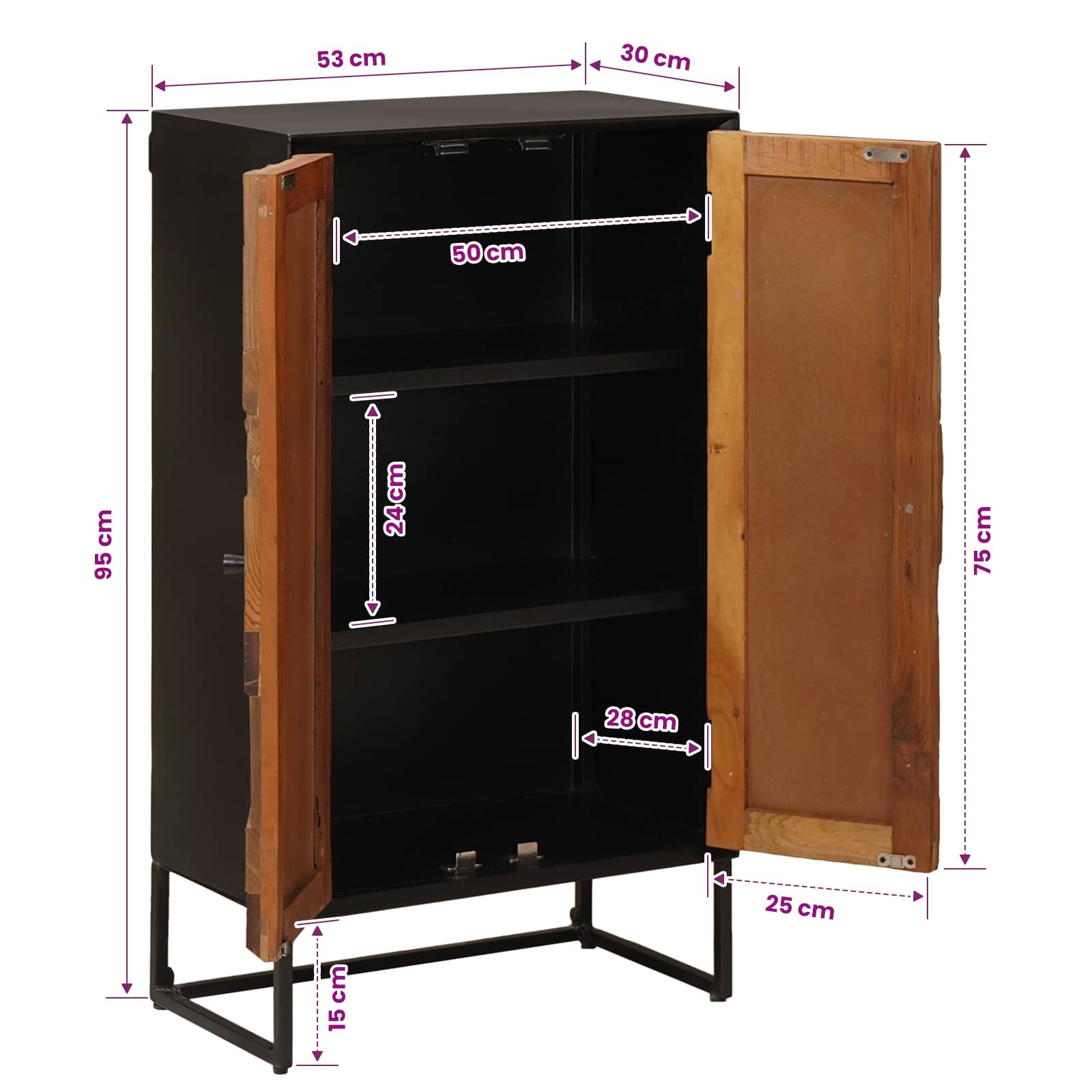 Highboard 53 x 30 x 95 cm Massiv Holz und engineered Wood