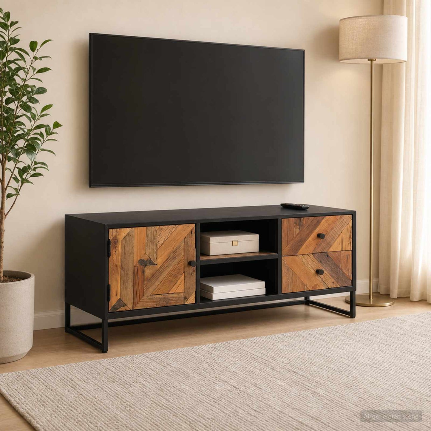 TV-Schränk 105 x 30 x 40 cm Massiv Holz und engineered Wood