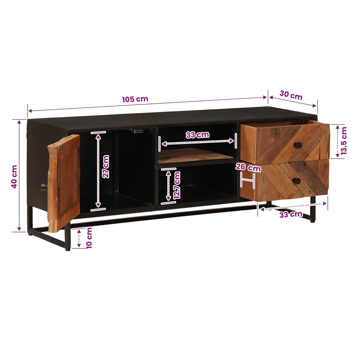 TV-Schränk 105 x 30 x 40 cm Massiv Holz und engineered Wood