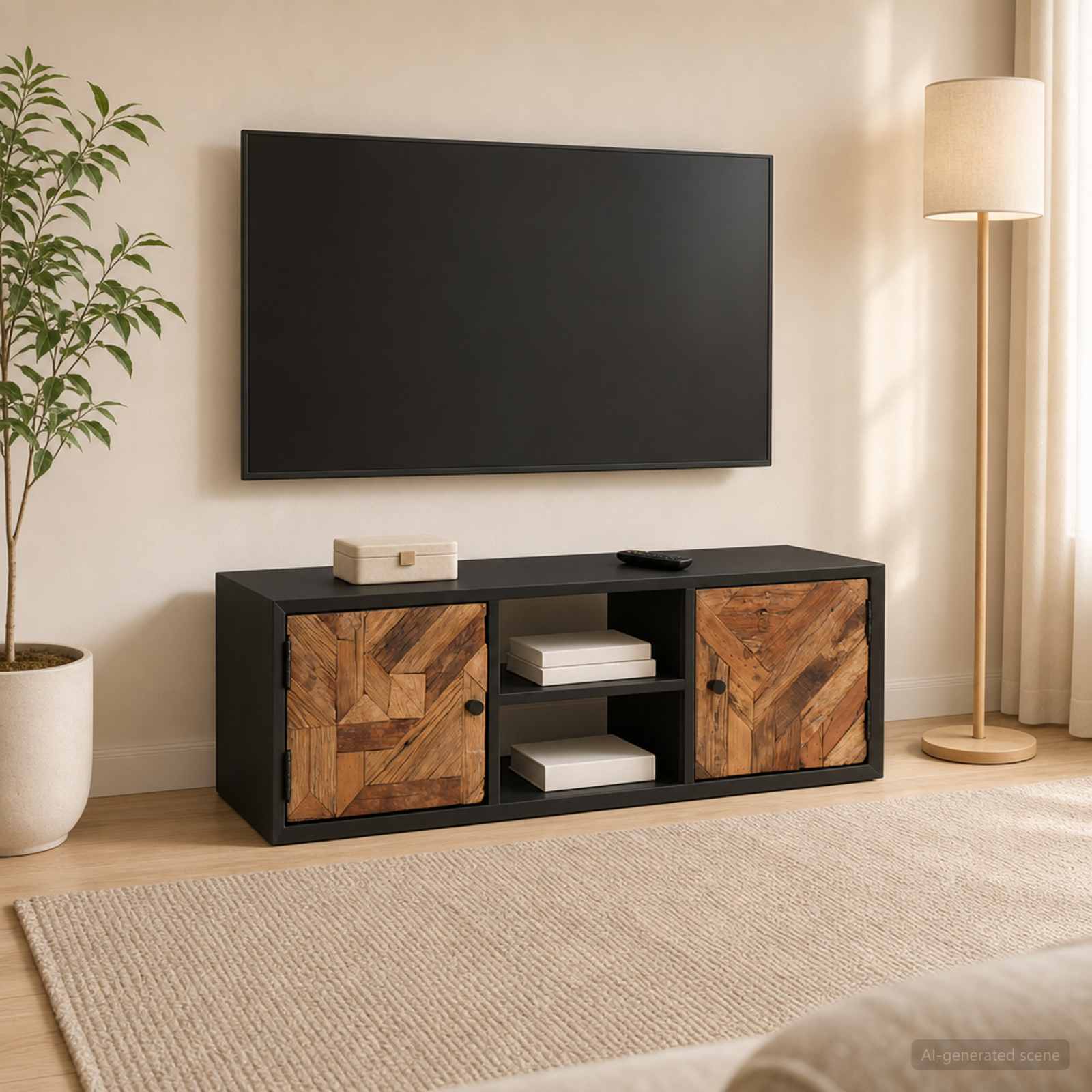 TV-Schränk 105 x 30 x 35 cm Massiv Holz und engineered Wood
