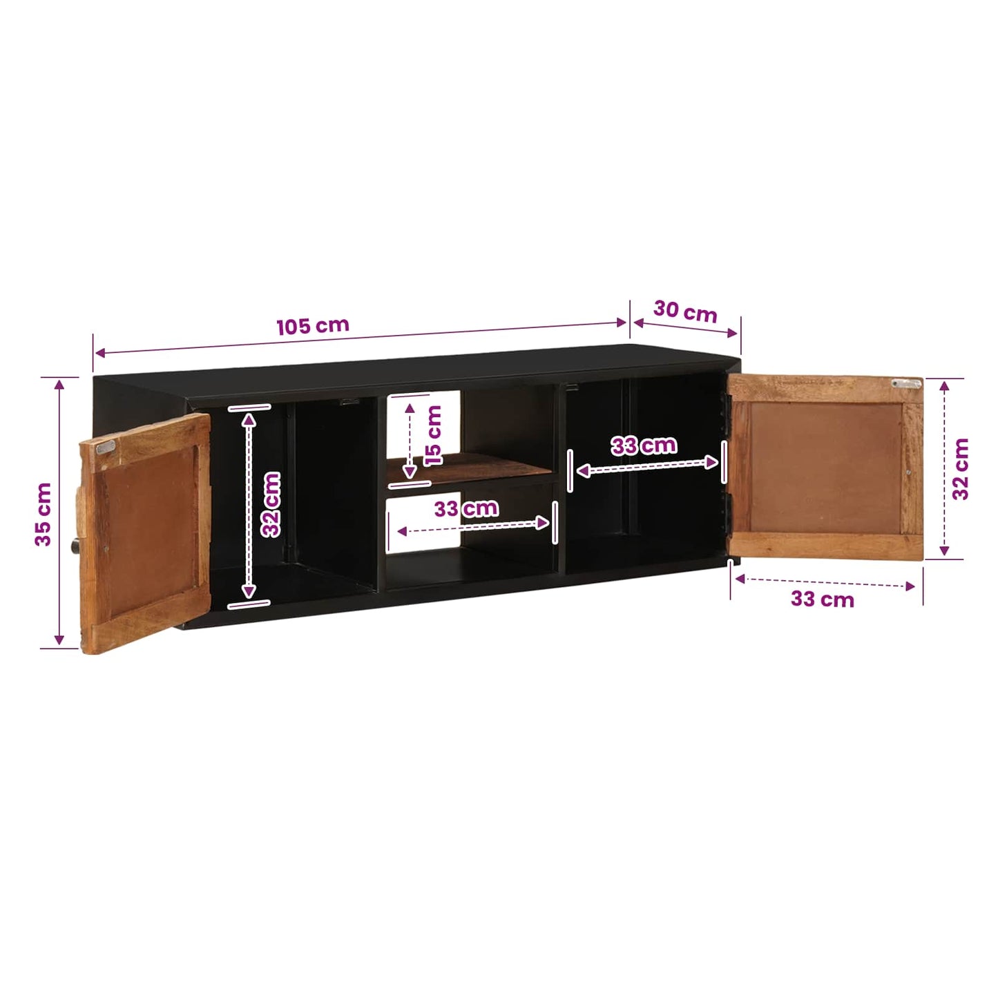 TV-Schränk 105 x 30 x 35 cm Massiv Holz und engineered Wood