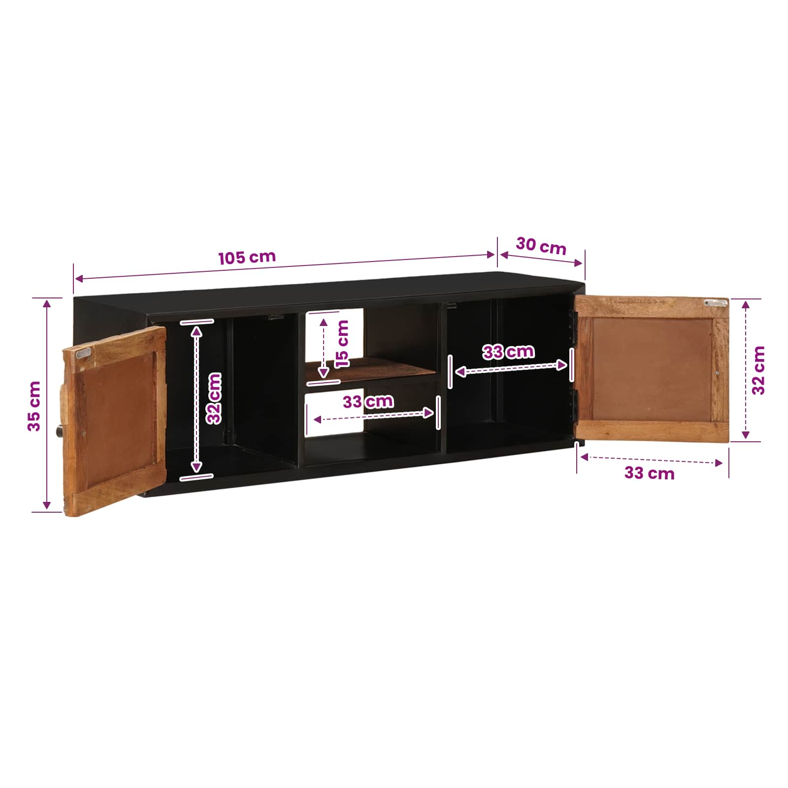 TV-Schränk 105 x 30 x 35 cm Massiv Holz und engineered Wood