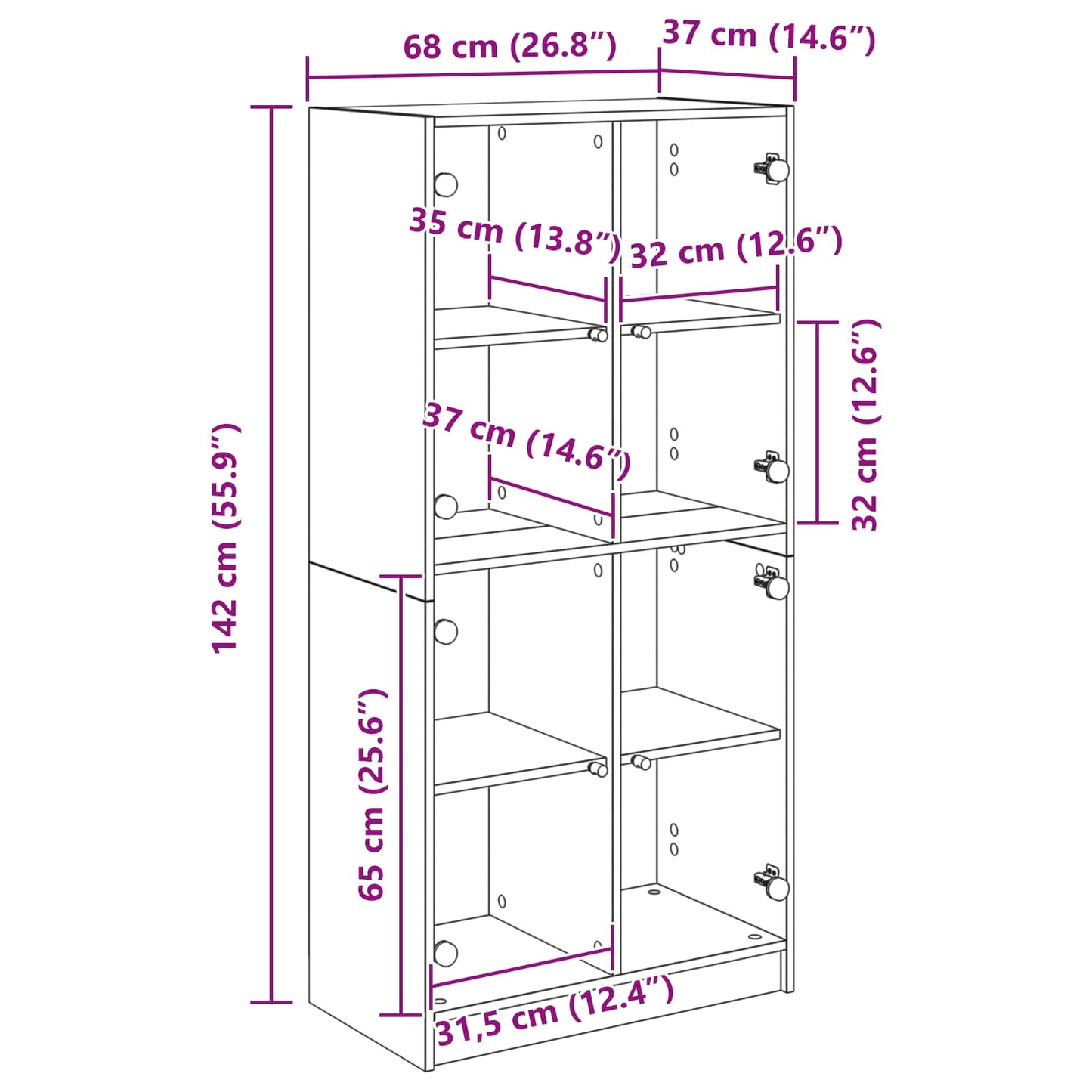 Highboard Altholz 68 x 37 x 142 cm Holzwerkstoff