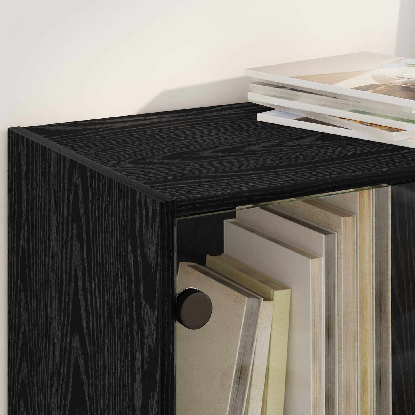 Highboard Schwarz Eichen-Optik 68 x 37 x 142 cm Holzwerkstoff