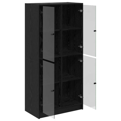 Highboard Schwarz Eichen-Optik 68 x 37 x 142 cm Holzwerkstoff