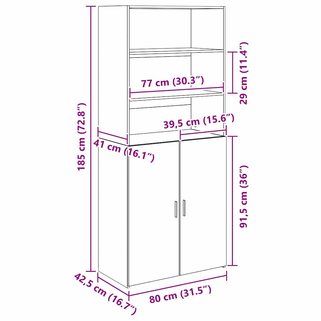 Highboard Altholz 80 x 42,5 x 185 cm Holzwerkstoff