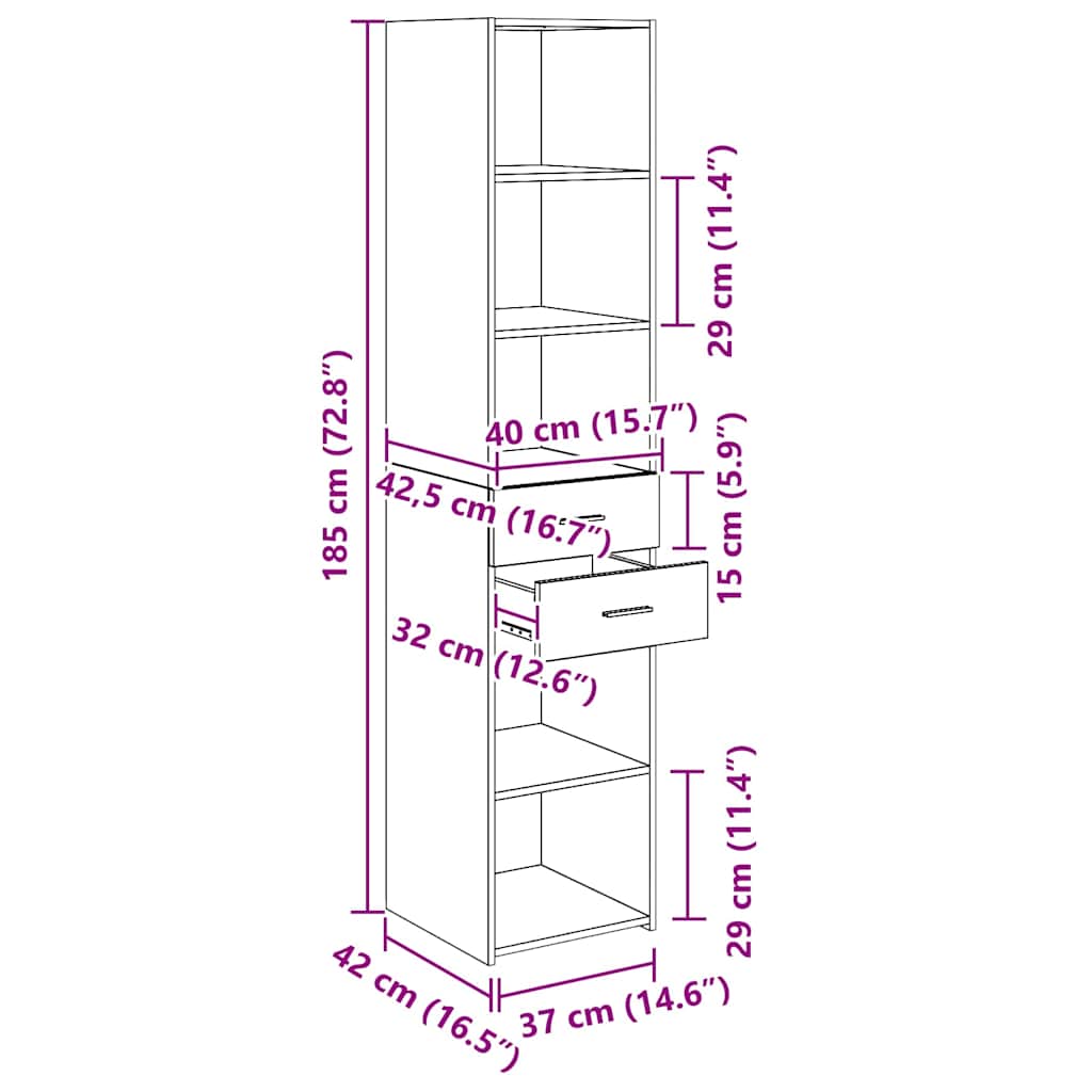 Highboard Altholz 40 x 42,5 x 185 cm Holzwerkstoff