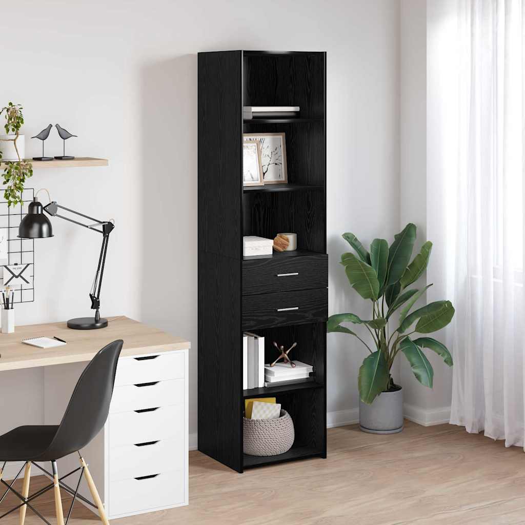 Highboard Schwarz Eichen-Optik 45 x 42,5 x 185 cm Holzwerkstoff