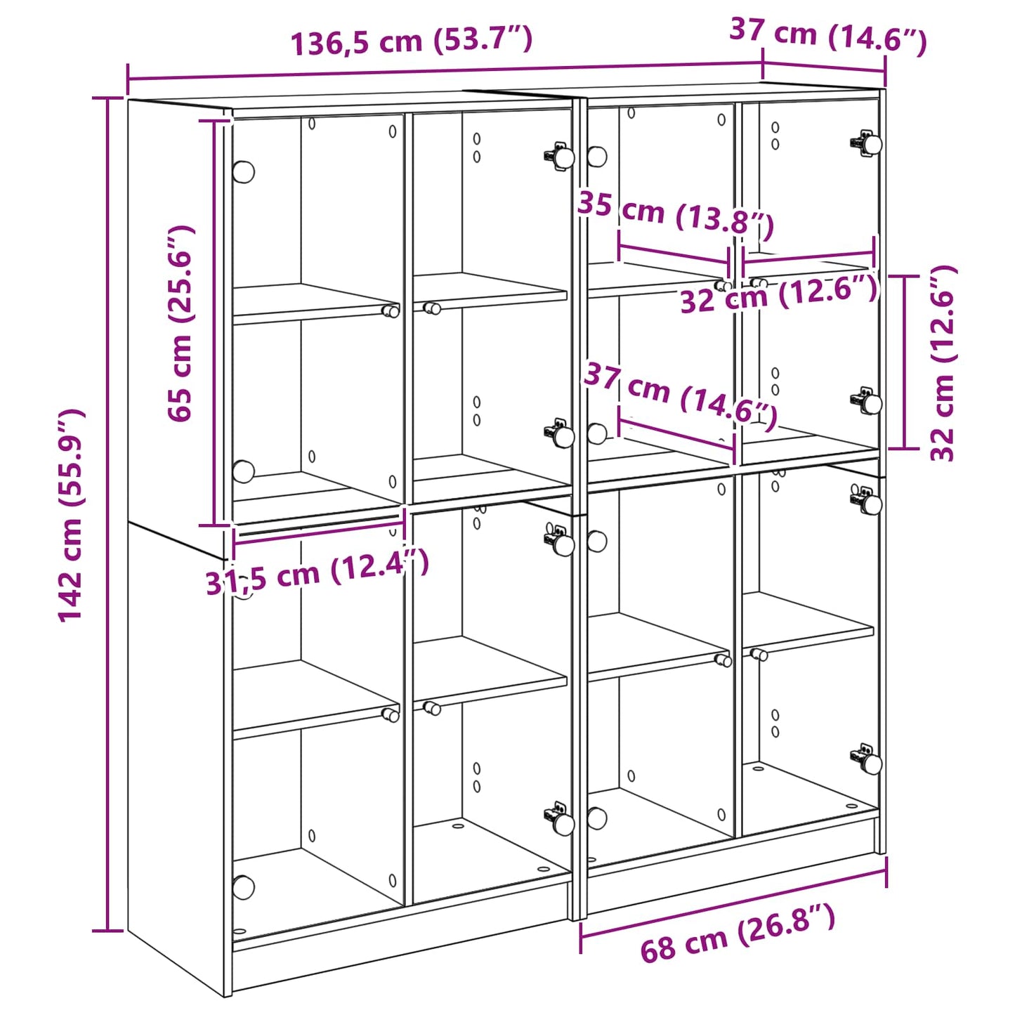 Highboard 2 stk. Altholz 68 x 37 x 142 cm Holzwerkstoff