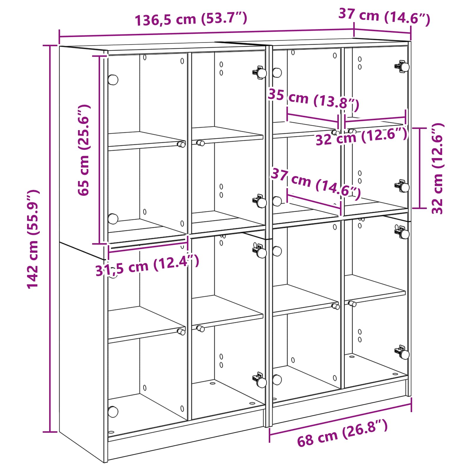 Highboard 2 stk. Altholz 68 x 37 x 142 cm Holzwerkstoff