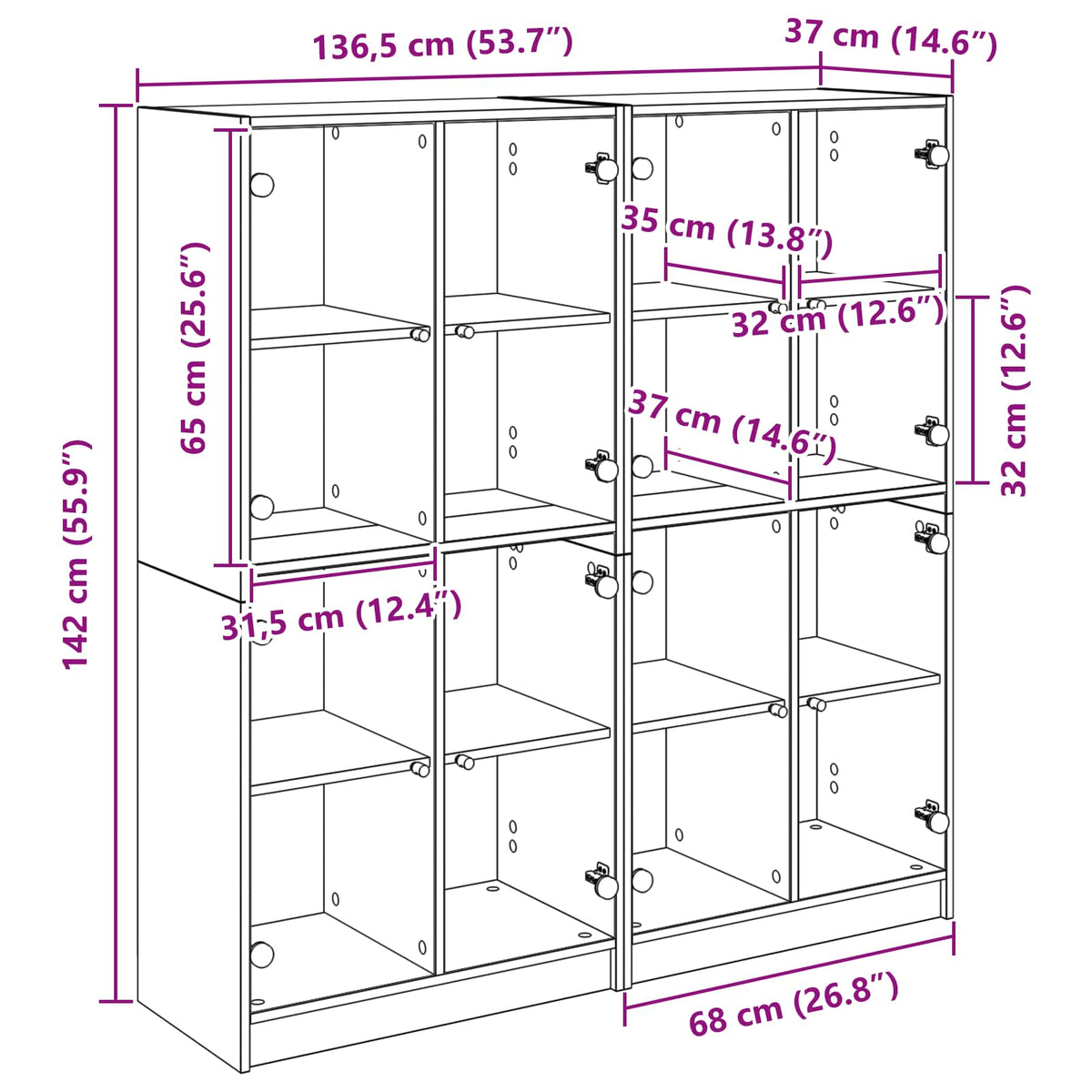Highboard 2 stk. Altholz 68 x 37 x 142 cm Holzwerkstoff