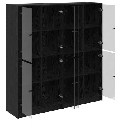 Highboard 2 stk. Schwarz Eichen-Optik 68 x 37 x 142 cm