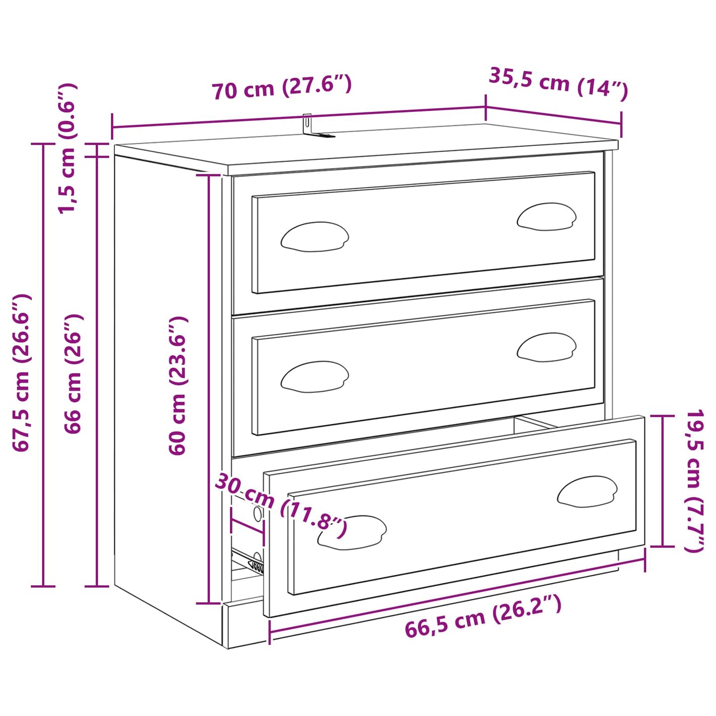 Sideboards 3 stk. Schwarze Eiche 210 x 35,5 x 67,5 cm