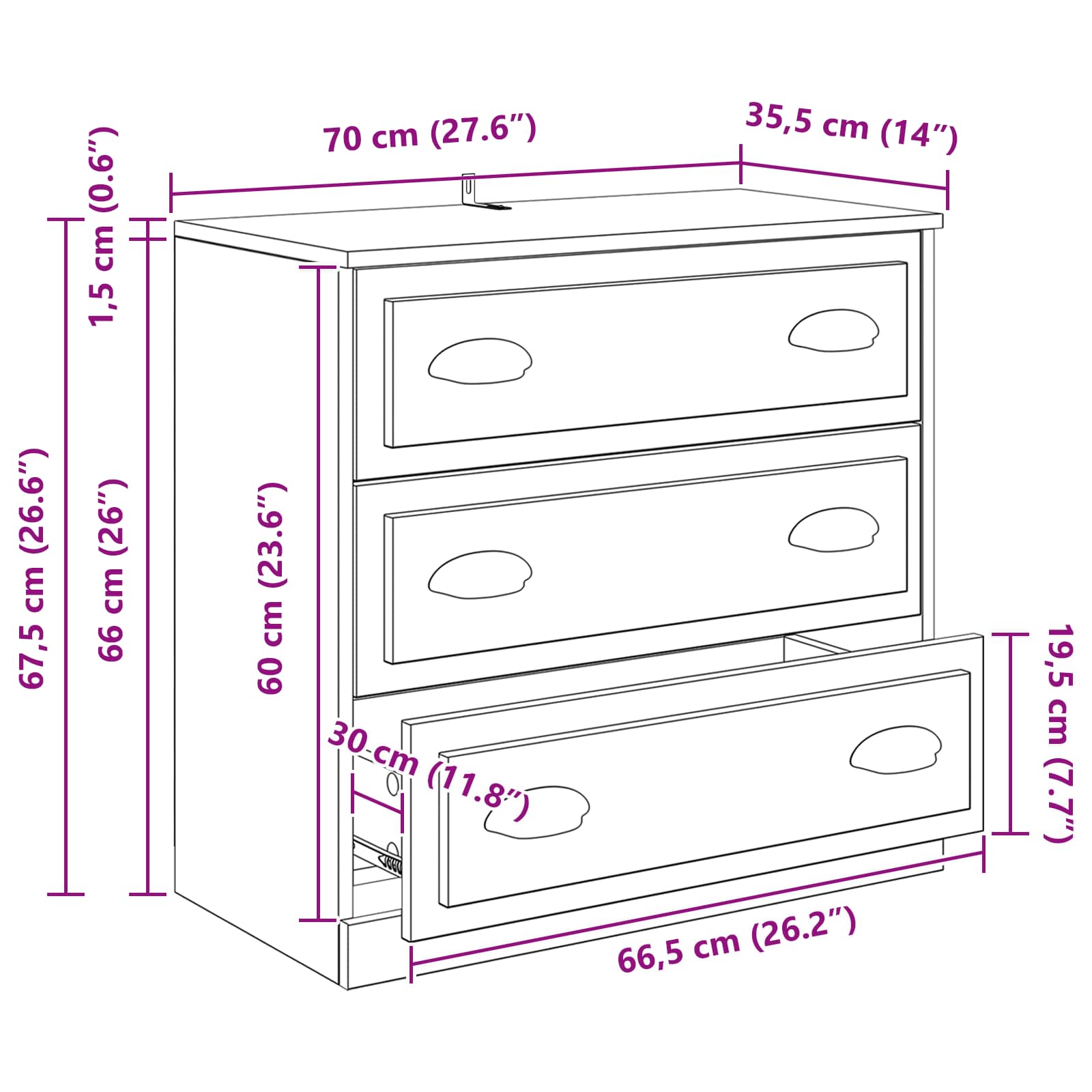 Sideboards 3 stk. Schwarze Eiche 210 x 35,5 x 67,5 cm