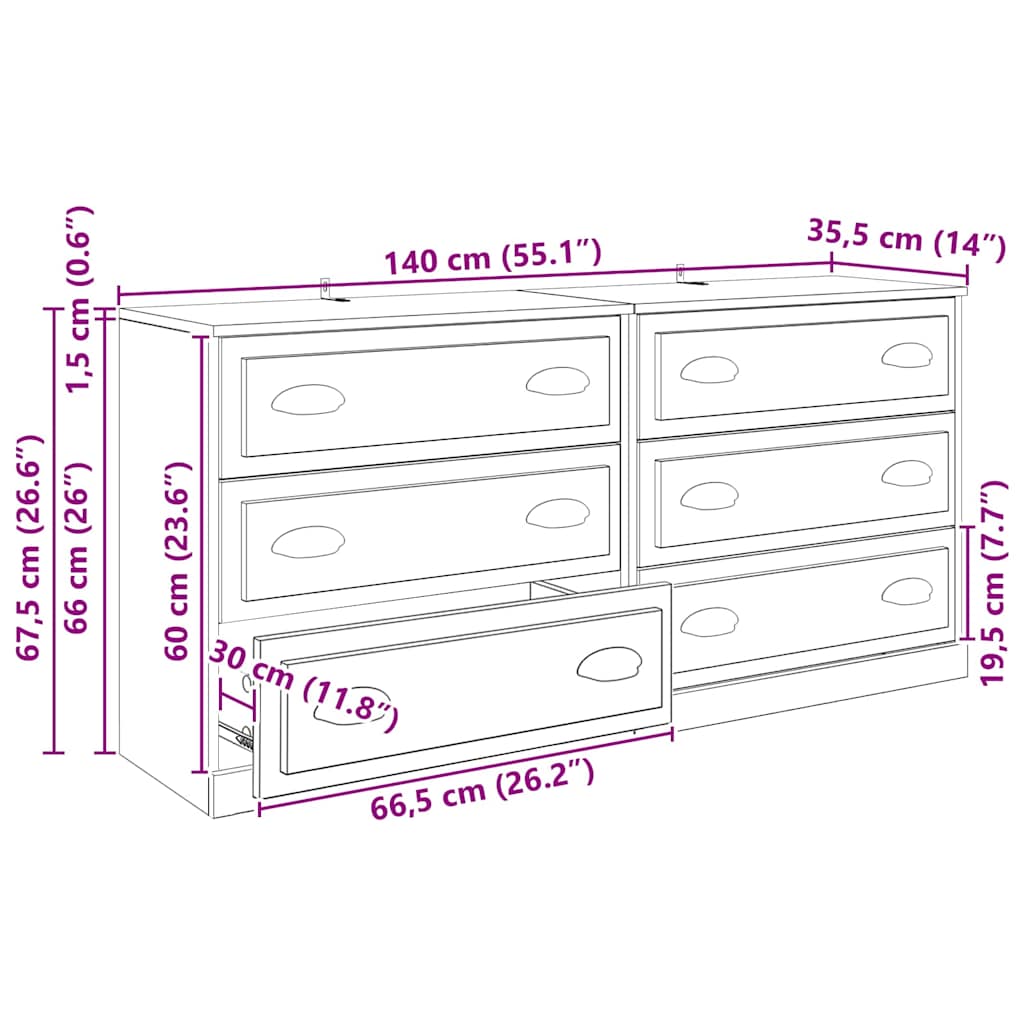 Sideboards 2 stk. Schwarz Eichen-Optik 70 x 35,5 x 67,5 cm