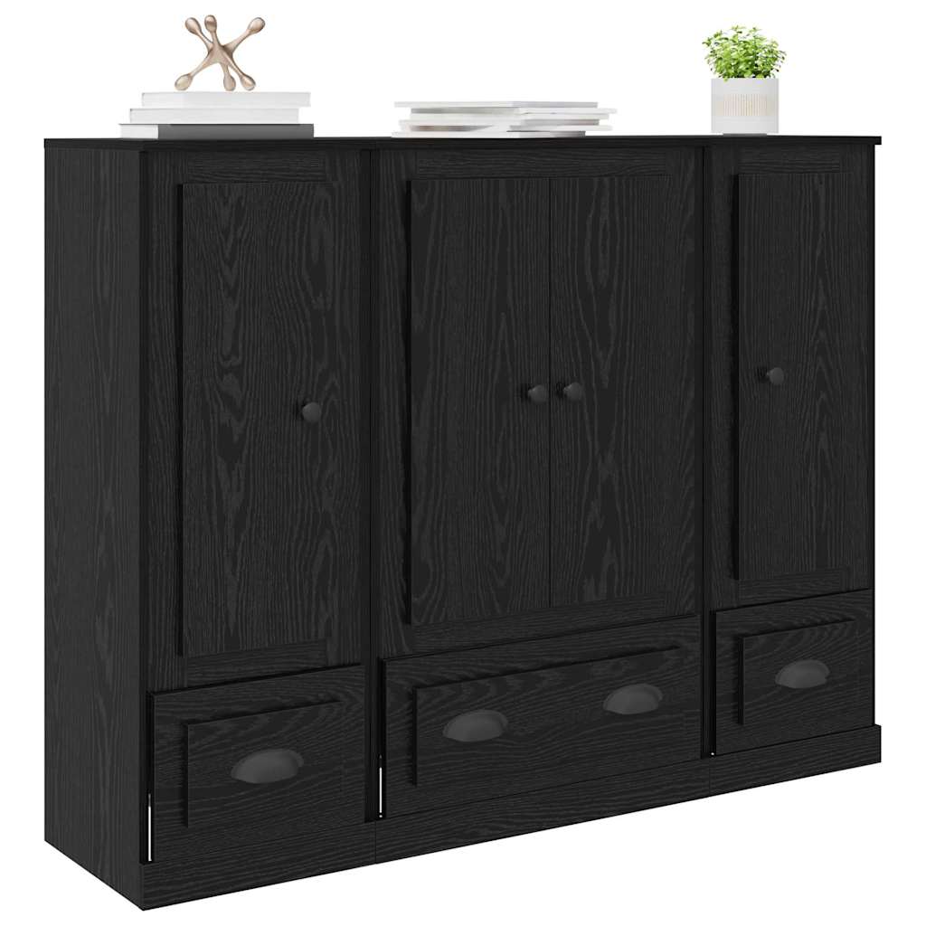 Highboard 3 pcs Schwarz Eichen-Optik Holzwerkstoff
