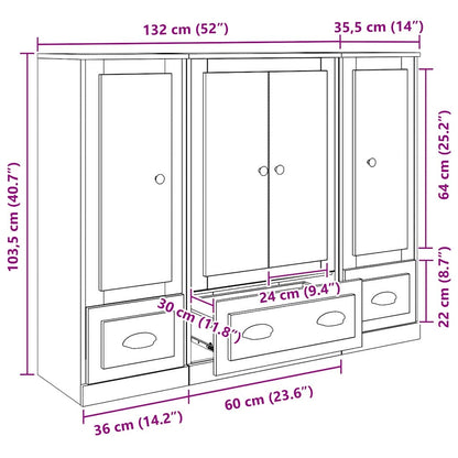 Highboard 3 stk. Schwarz Eichen-Optik 132 x 35,5 x 103,5 cm