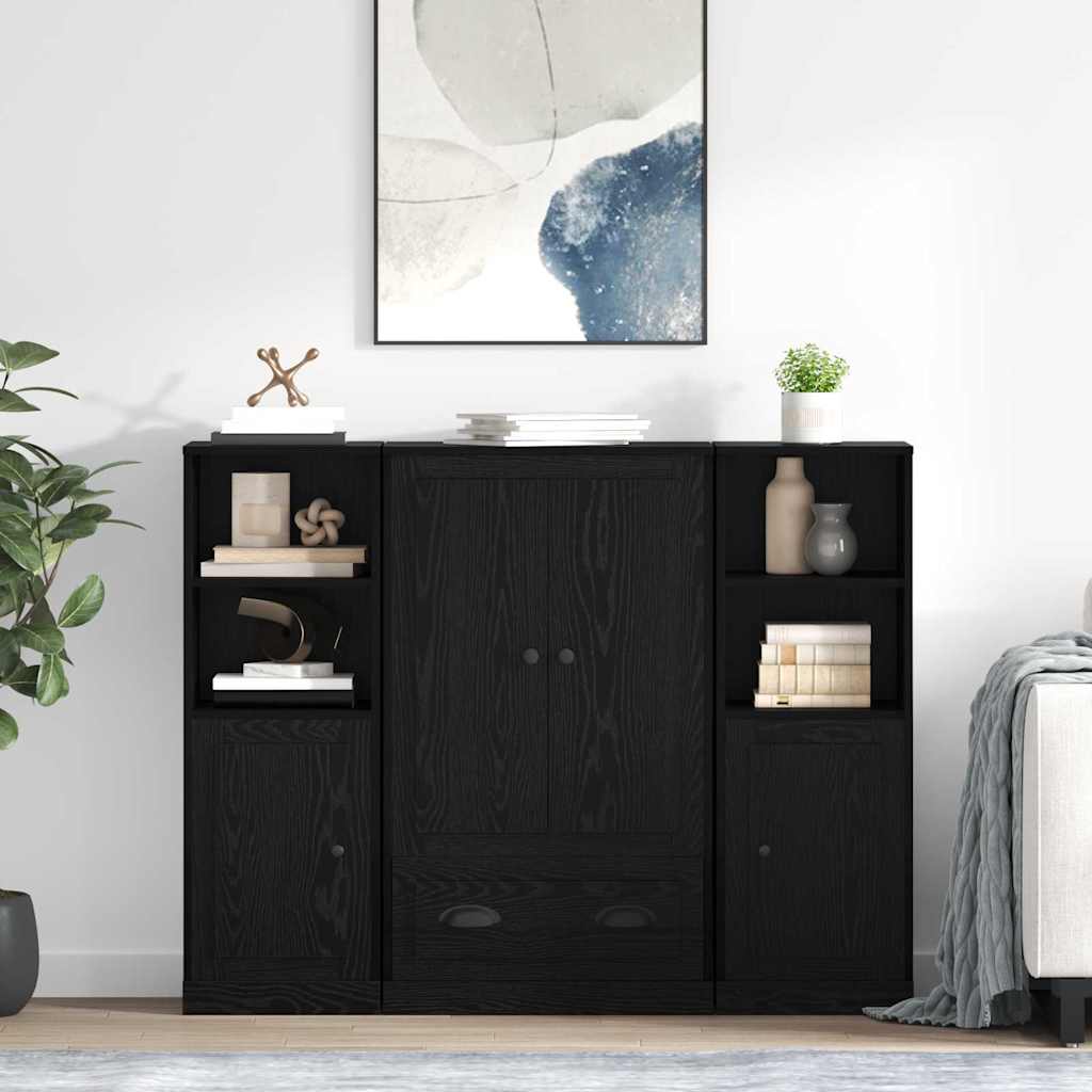 Highboard 3 stk. Schwarz Eichen-Optik 132 x 35,5 x 103,5 cm