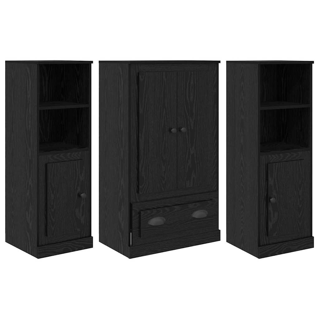 Highboard 3 stk. Schwarz Eichen-Optik 132 x 35,5 x 103,5 cm