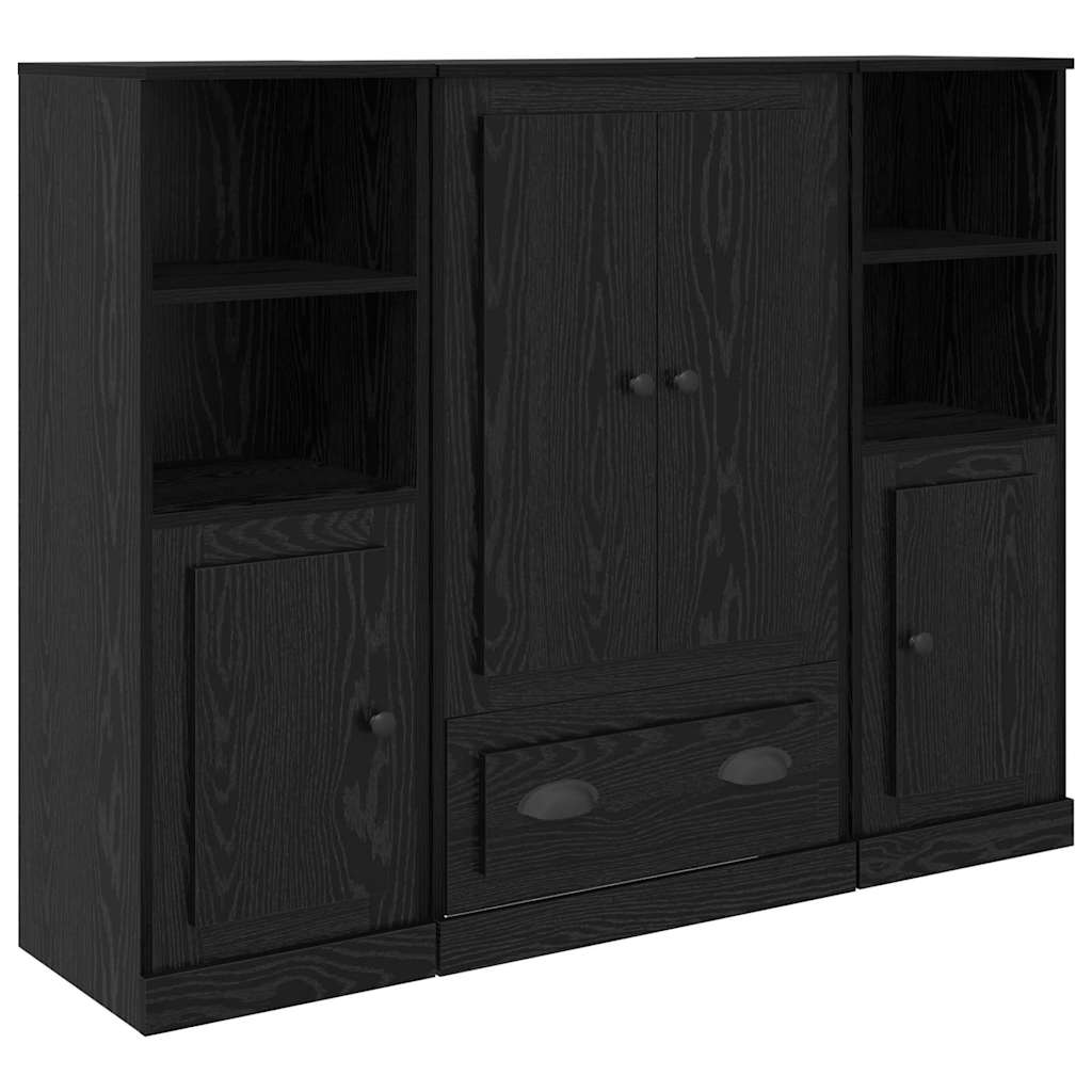 Highboard 3 stk. Schwarz Eichen-Optik 132 x 35,5 x 103,5 cm