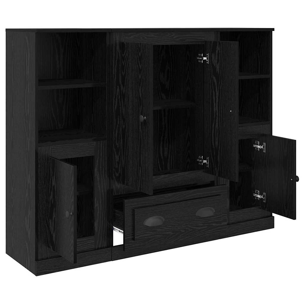 Highboard 3 stk. Schwarz Eichen-Optik 132 x 35,5 x 103,5 cm