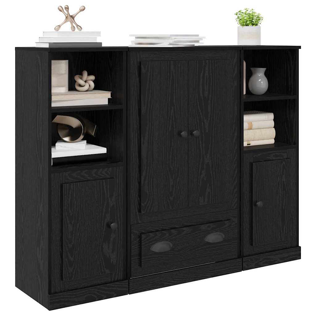 Highboard 3 stk. Schwarz Eichen-Optik 132 x 35,5 x 103,5 cm