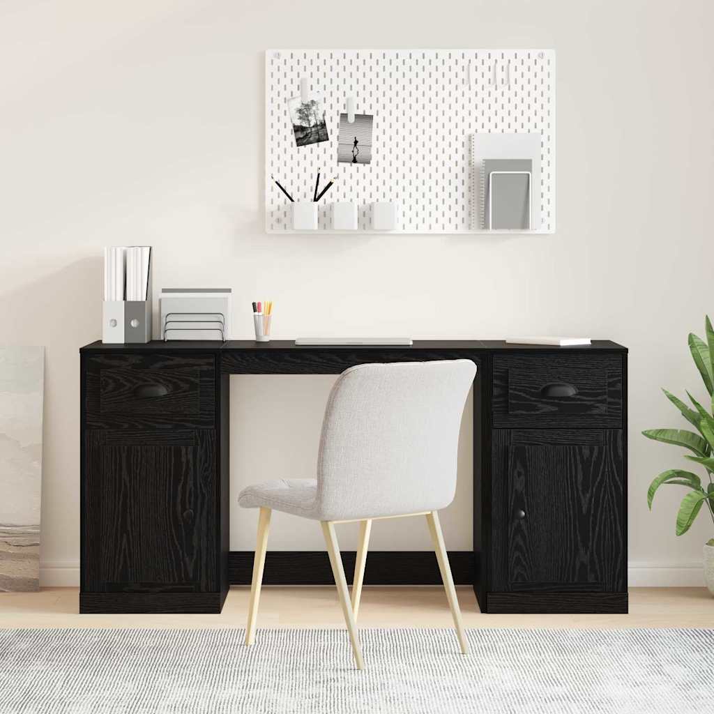 Schreibtisch mit Schrank Schwarz Eichen-Optik Holzwerkstoff