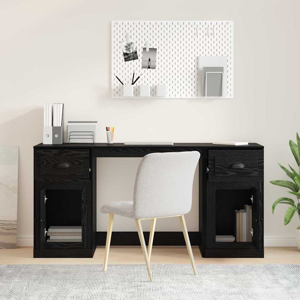 Schreibtisch mit Schrank Schwarz Eichen-Optik Holzwerkstoff