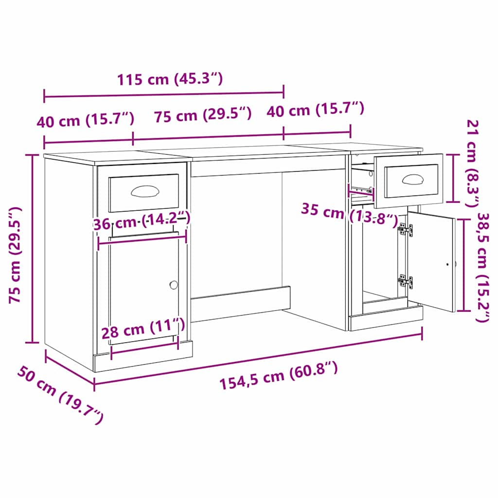 Schreibtisch mit Schrank Schwarz Eichen-Optik Holzwerkstoff