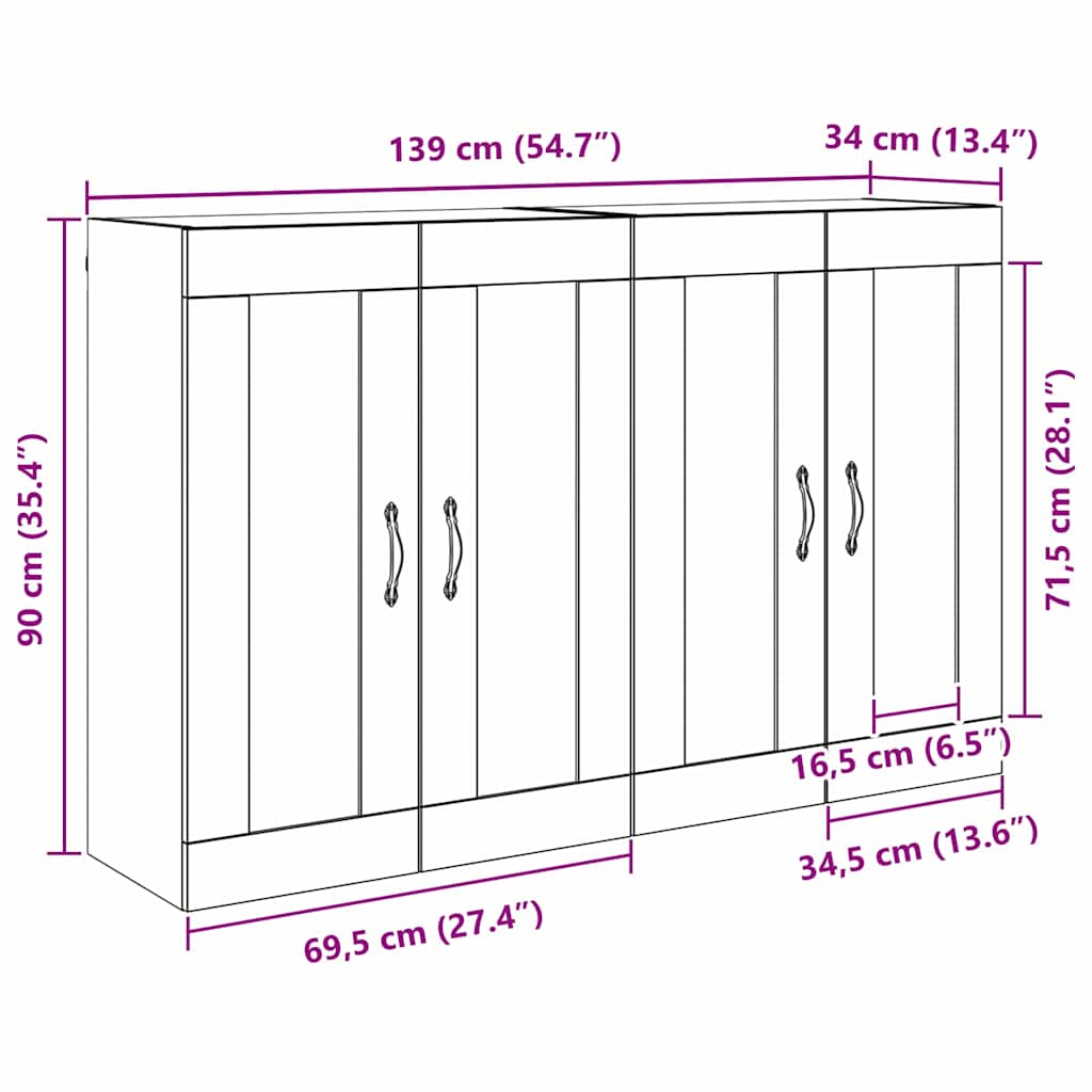 Wandmontierter Schrank 2 stk. Schwarz Eichen-Optik