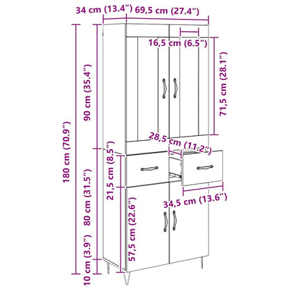 Highboard Artisan-Eiche 69,5 x 34 x 90 cm Holzwerkstoff