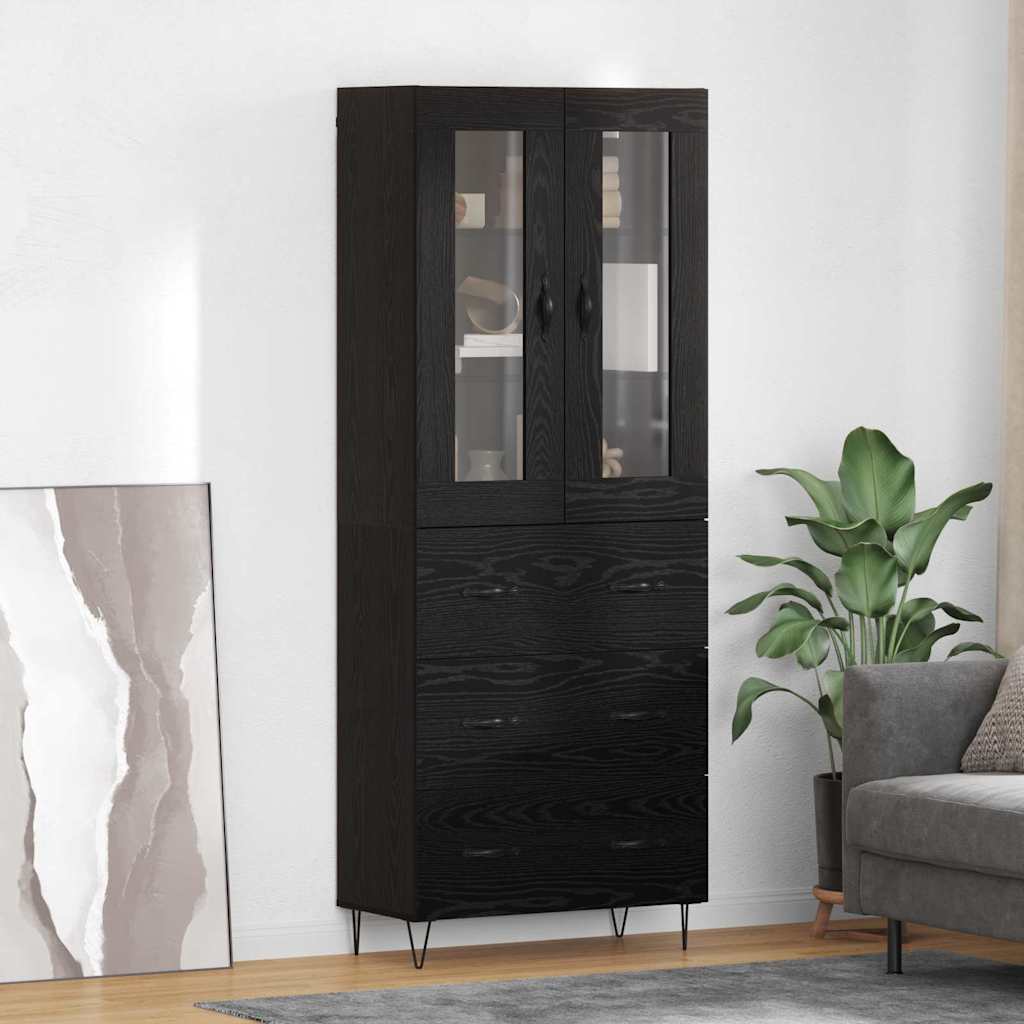 Highboard Schwarz Eichen-Optik 69,5 x 34 x 90 cm Holzwerkstoff