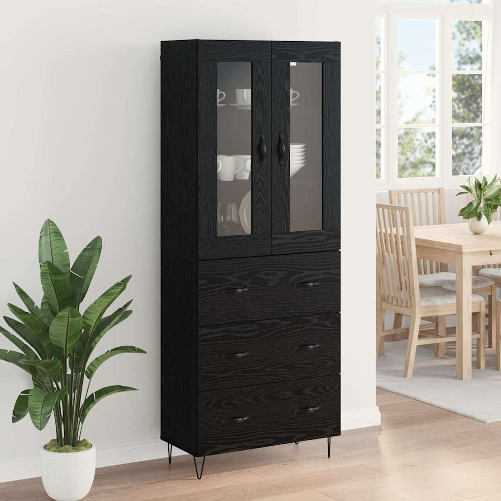 Highboard Schwarz Eichen-Optik 69,5 x 34 x 90 cm Holzwerkstoff
