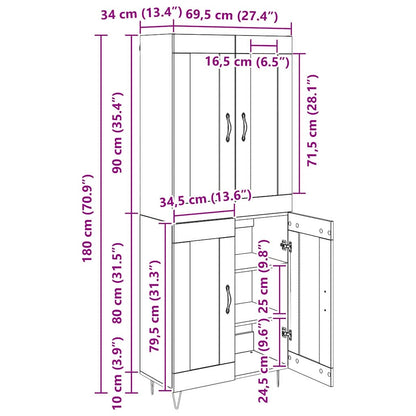 Highboard Schwarz Eichen-Optik 69,5 x 34 x 90 cm Holzwerkstoff