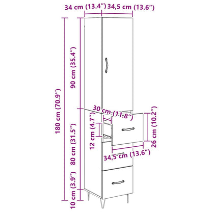 Highboard Altholz 34,5 x 34 x 90 cm Holzwerkstoff