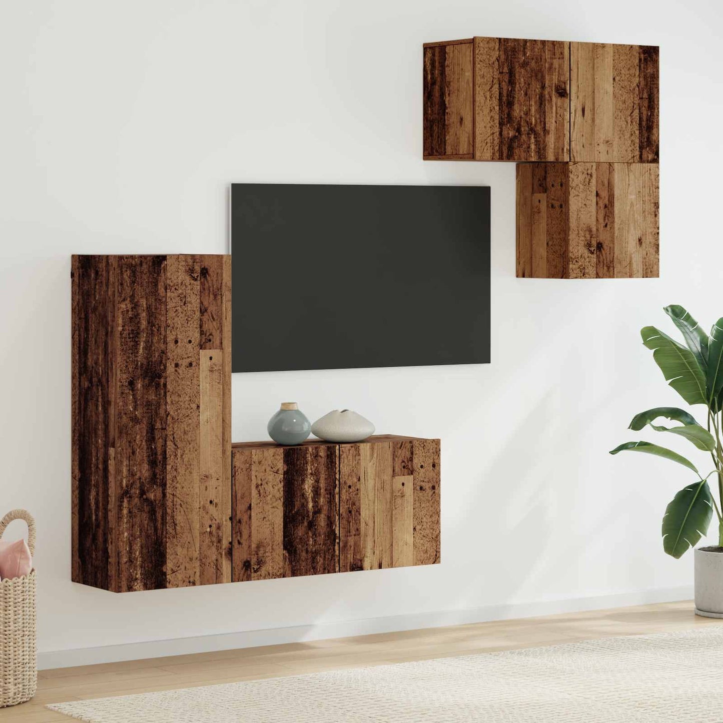 TV-Schränk Wandmontiert 4 pcs Altholz Holzwerkstoff