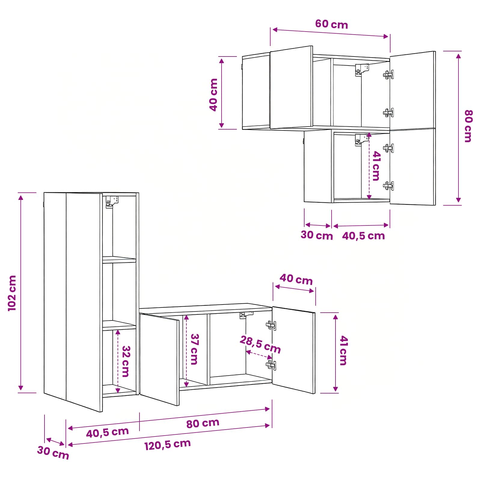 TV-Schränk Wandmontiert 4 pcs Altholz Holzwerkstoff